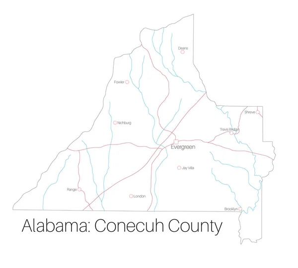 Detaljerad Karta Över Conecuh County Alabama Usa — Stock vektor