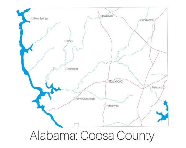 Detaljerad Karta Över Coosa County Alabama Usa — Stock vektor
