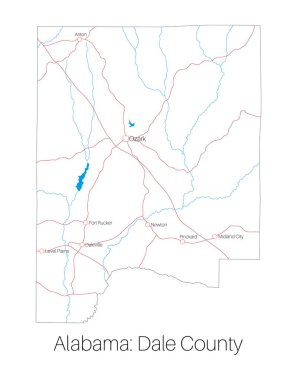 Ayrıntılı Dale County'de Alabama, ABD Haritası