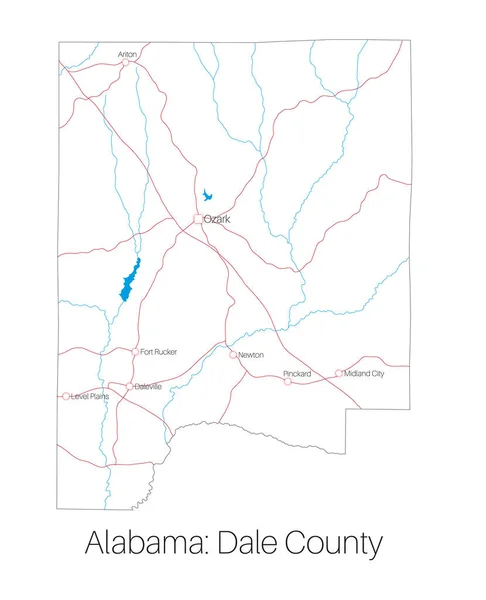 Gedetailleerde Kaart Van Dale County Alabama Usa — Stockvector