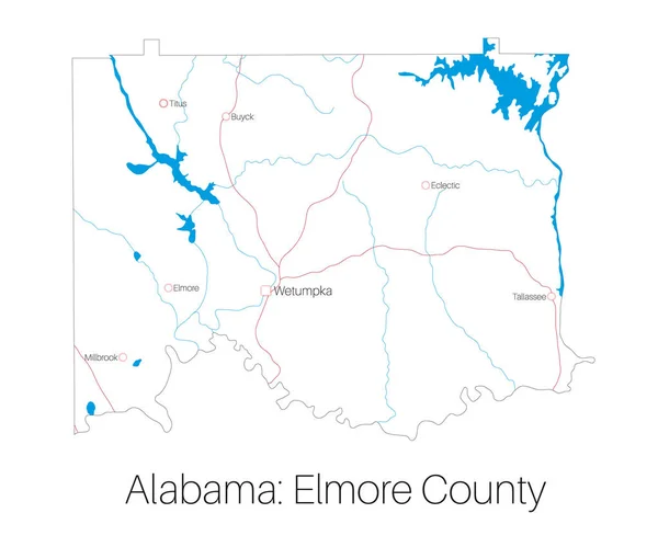 Alabama Abd Elmore Ilçe Detaylı Haritası — Stok Vektör