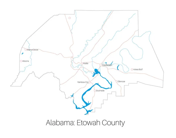Λεπτομερής Χάρτης Του Νομού Etowah Στην Αλαμπάμα Ηπα — Διανυσματικό Αρχείο