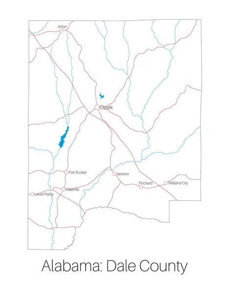 Szczegółowa Mapa Dale Hrabstwo Stanie Alabama Stany Zjednoczone Ameryki — Wektor stockowy