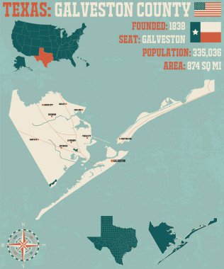 Detaylı harita Galveston County, Teksas, ABD