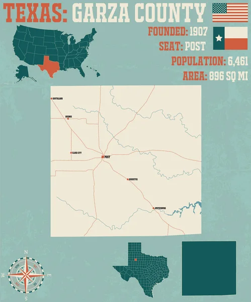 Detaillierte Karte Von Garza County Texas Vereinigte Staaten — Stockvektor