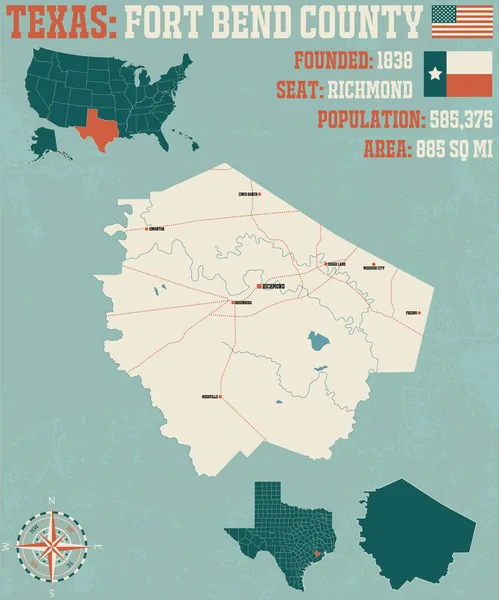 Szczegółowa Mapa Fort Bend County Teksasie Usa — Wektor stockowy