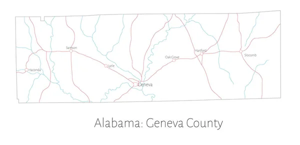 Detaljerad Karta Över Geneve Län Alabama Usa — Stock vektor