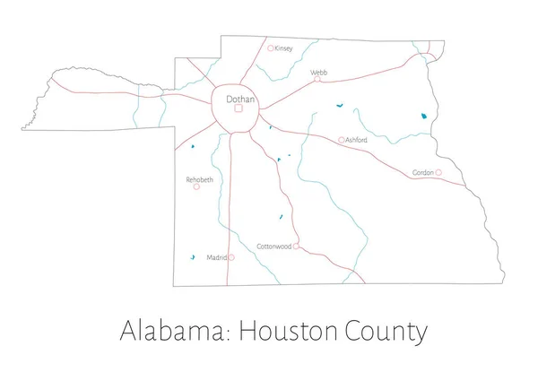 Detaljerad Karta Över Houston County Alabama Usa — Stock vektor