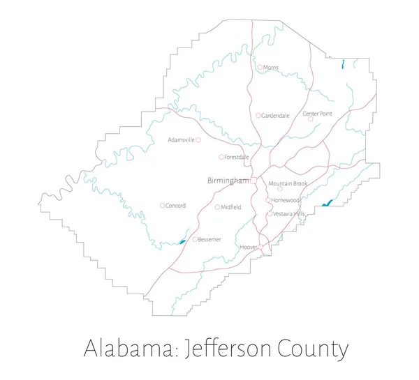 Λεπτομερής Χάρτης Του Κομητεία Τζέφερσον Στην Αλαμπάμα Ηπα — Διανυσματικό Αρχείο
