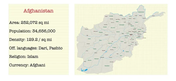 Grote Gedetailleerde Kaart Van Staat Van Afghanistan — Stockvector