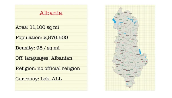 Duży Szczegółowy Mapa Albanii — Wektor stockowy