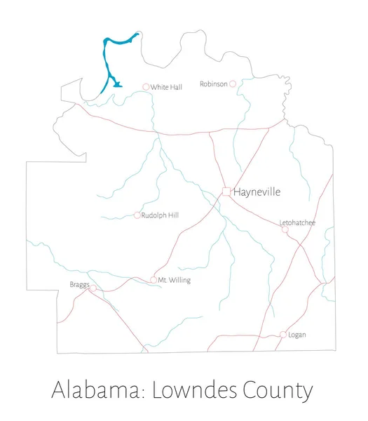 Detaljerad Karta Över Lowndes County Alabama Usa — Stock vektor