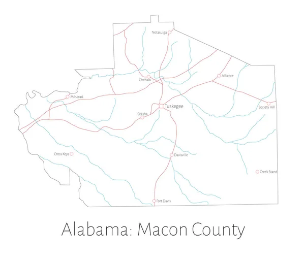 Mapa Detallado Condado Macon Alabama Estados Unidos — Archivo Imágenes Vectoriales
