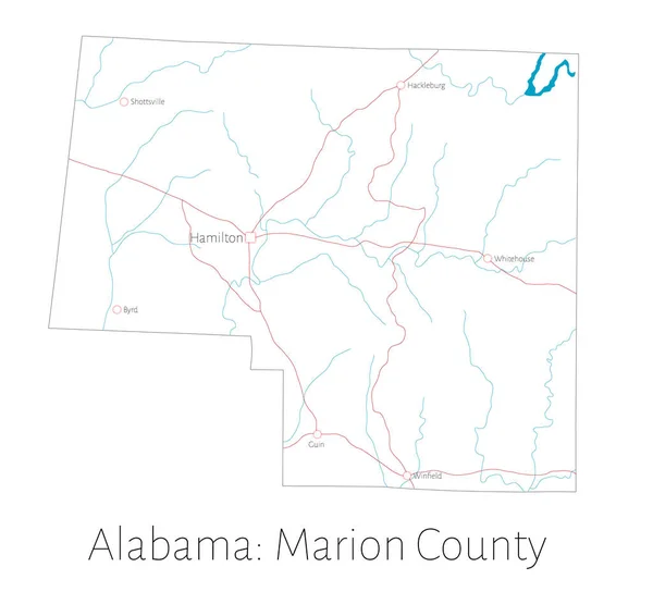 Λεπτομερής Χάρτης Του Marion County Στην Αλαμπάμα Ηπα — Διανυσματικό Αρχείο