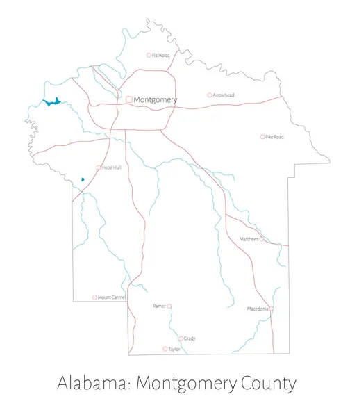 Mapa Detallado Condado Montgomery Alabama Estados Unidos — Archivo Imágenes Vectoriales