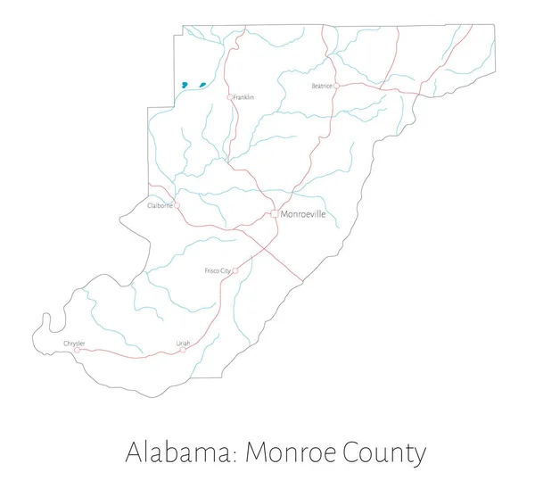 Mapa Detallado Condado Monroe Alabama Estados Unidos — Archivo Imágenes Vectoriales