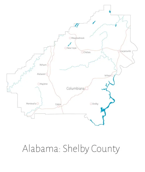 Λεπτομερής Χάρτης Του Shelby County Στην Αλαμπάμα Ηπα — Διανυσματικό Αρχείο