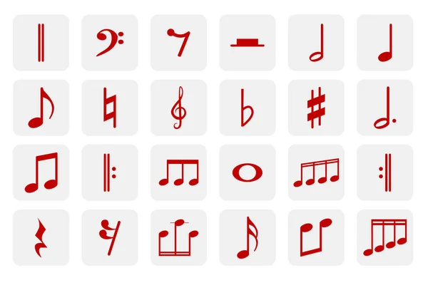 Детальный Набор Иконок Различных Нот Знаков — стоковый вектор
