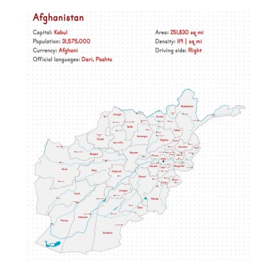 Detaylı harita ve Afganistan'ın Infographic