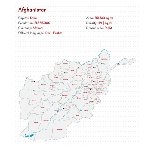 详细的阿富汗地图和信息图 — 图库矢量图片