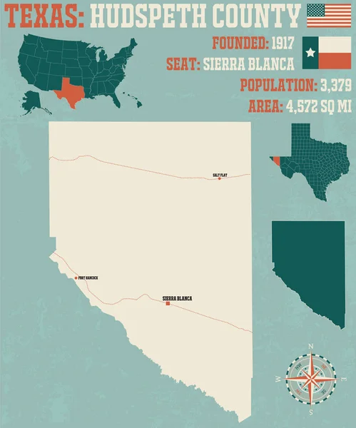 Detaillierte Karte Von Hudspeth County Texas Usa — Stockvektor