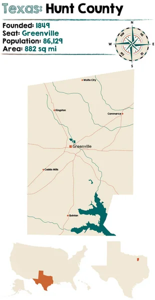Detaylı Harita Hunt County Teksas Abd — Stok Vektör