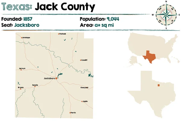 Detaillierte Karte Von Jack County Texas Usa — Stockvektor