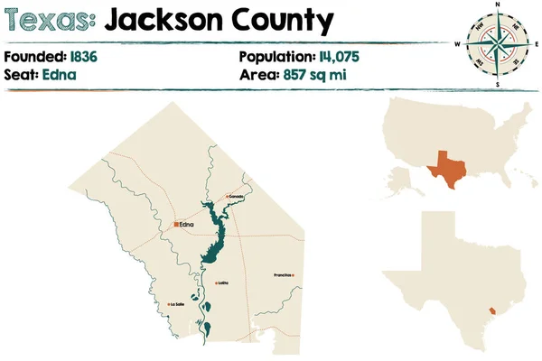 杰克逊县在得克萨斯州 美国详细地图 — 图库矢量图片