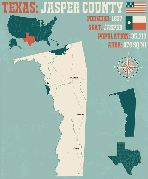 Mapa Detallado Jasper County Texas Estados Unidos — Archivo Imágenes Vectoriales