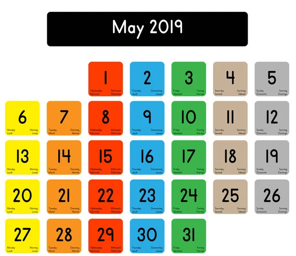 Detailed Daily Calendar Month May 2019 — Stock Vector