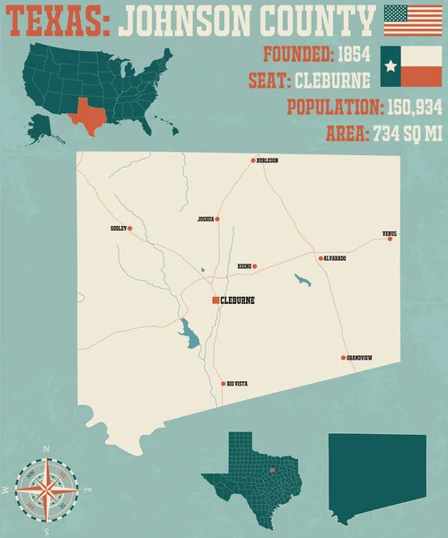 Mapa Detallado Condado Johnson Texas Estados Unidos — Archivo Imágenes Vectoriales