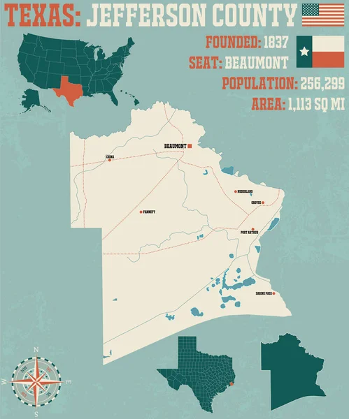 Szczegółowa Mapa Jefferson County Teksasie Usa — Wektor stockowy