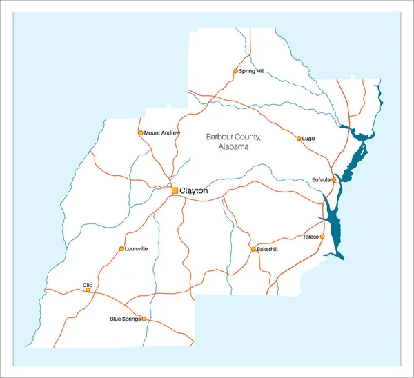 米国アラバマ州のバーバー郡の詳細な地図 — ストックベクタ
