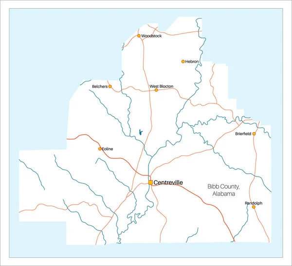 Podrobné Velká Mapa Bibb County Alabamě Usa — Stockový vektor