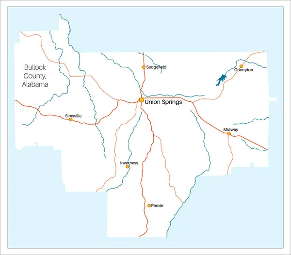 Mapa Detallado Grande Condado Bullock Alabama Estados Unidos — Archivo Imágenes Vectoriales