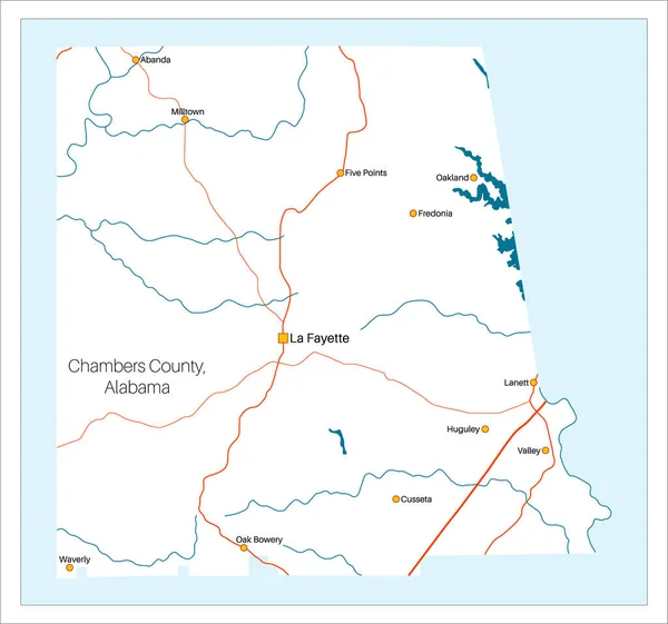 Podrobné Velká Mapa Chambers County Alabamě Usa — Stockový vektor