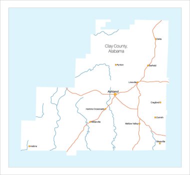 Clay County Alabama, ABD büyük ve ayrıntılı Haritası