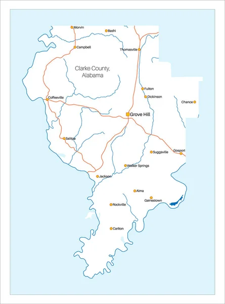详细和大的地图克拉县在阿拉巴马州 — 图库矢量图片
