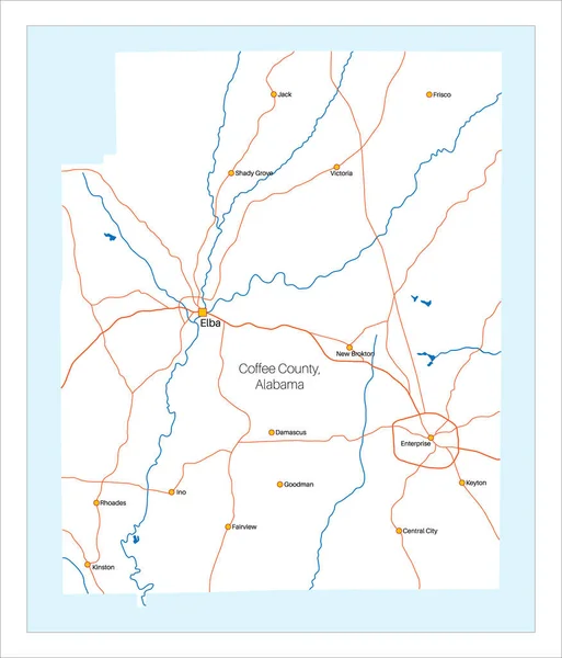 详细和大型地图的咖啡县在阿拉巴马州 — 图库矢量图片