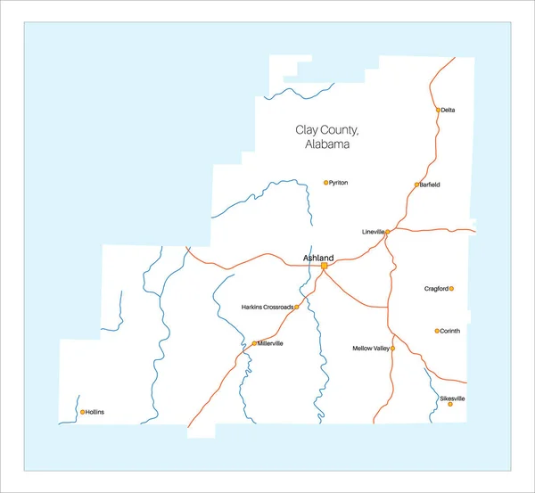 Podrobné Velká Mapa Clay County Alabamě Usa — Stockový vektor