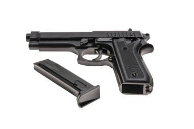 Beyaz bir arka plan üzerinde izole bir siyah tabanca