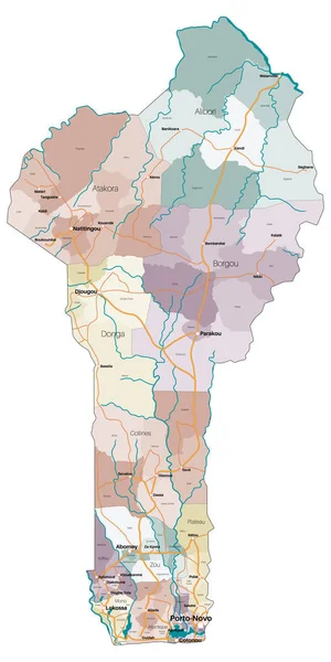 Afrika Benin Devlet Büyük Ayrıntılı Haritası — Stok Vektör