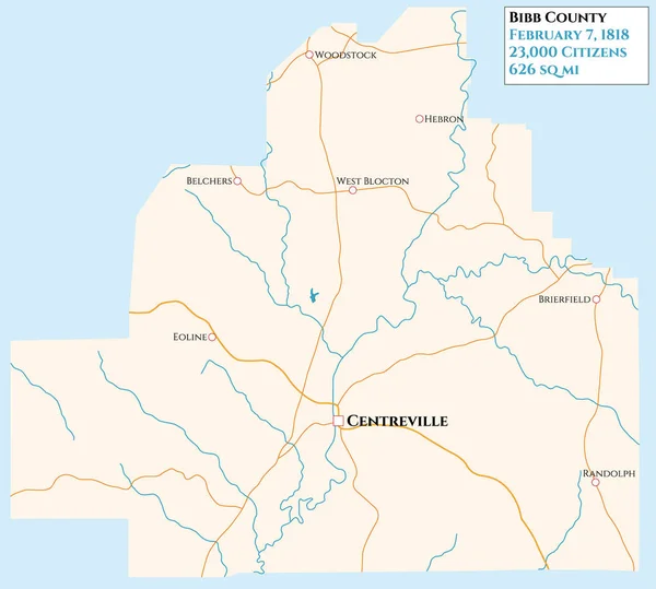 Velká Podrobná Mapa Bibb County Alabamě Usa — Stockový vektor