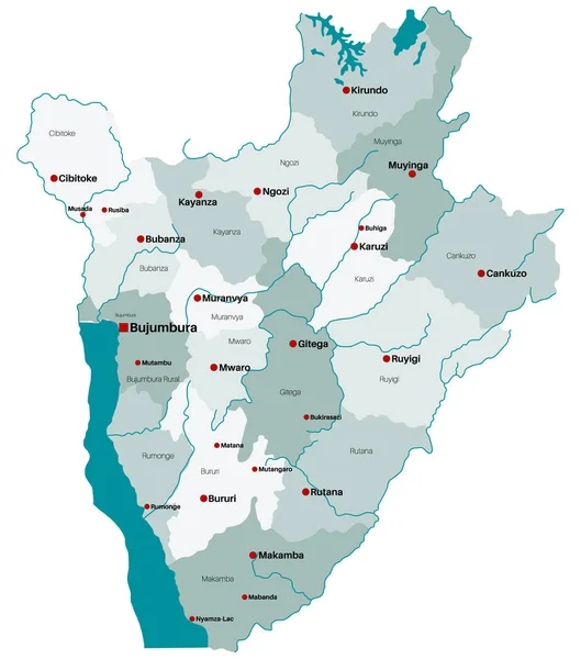 Afrika Burundi Devlet Büyük Ayrıntılı Haritası — Stok Vektör