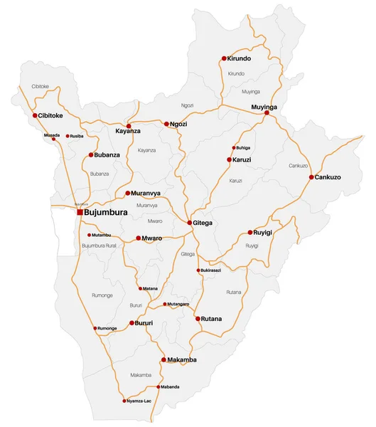 Stor Och Detaljerad Karta Över Burundis Stat Afrika — Stock vektor