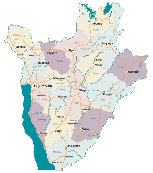 Afrika Burundi Devlet Büyük Ayrıntılı Haritası — Stok Vektör