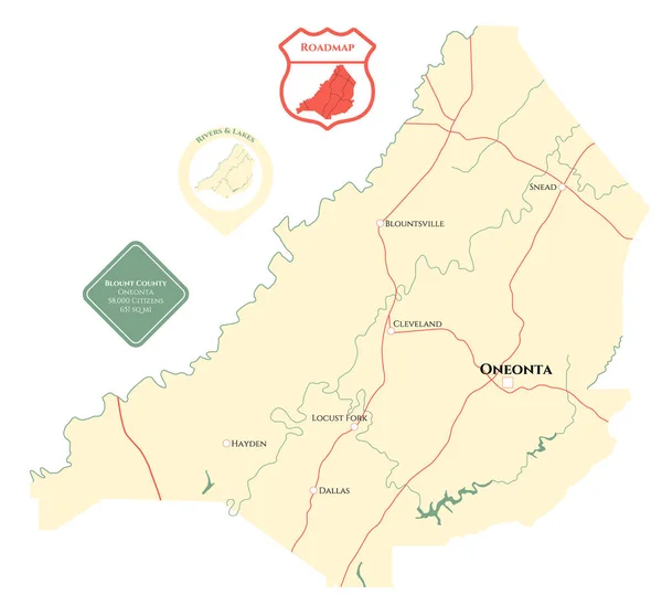 Velká Podrobná Mapa Blount County Alabamě Usa — Stockový vektor