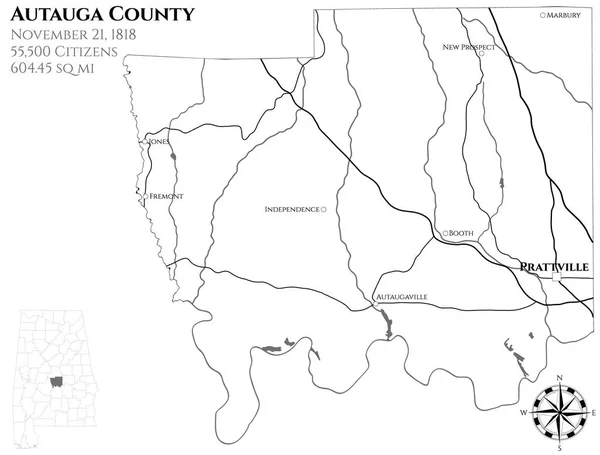 Autauga Ilçe Alabama Abd Büyük Ayrıntılı Haritası — Stok Vektör