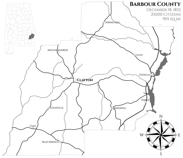 Mapa Grande Detallado Barbour Alabama Estados Unidos — Archivo Imágenes Vectoriales