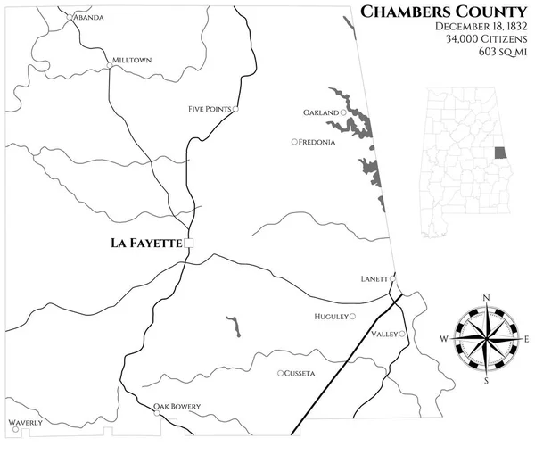 Stor Och Detaljerad Karta Över Chambers County Alabama Usa — Stock vektor